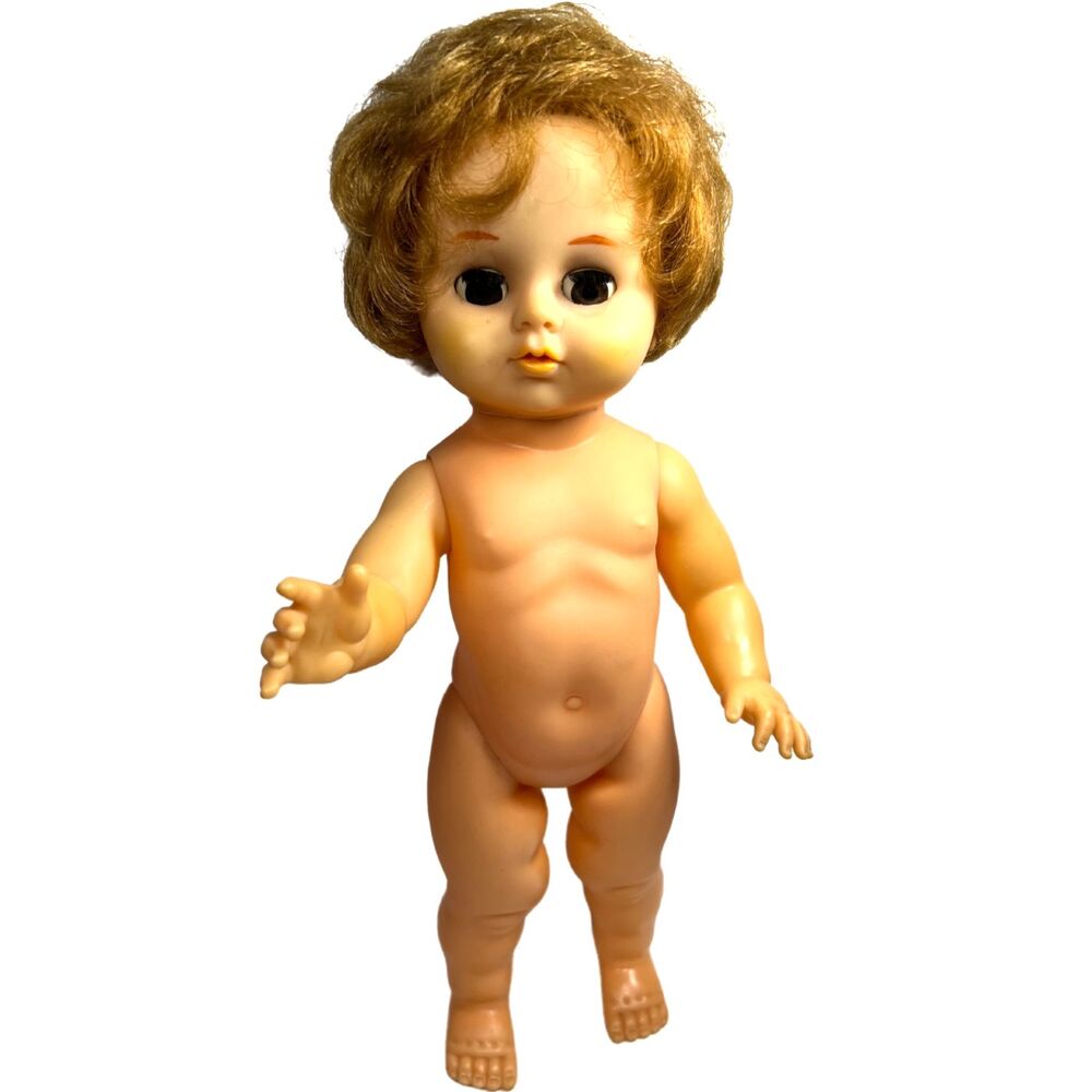 Vintage 11” Japanese Vinyl Baby Doll Sleep Eyes Posable Curly Hair Marked Japan